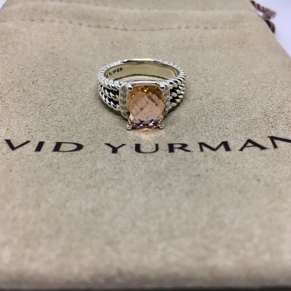 David Yurman Petite Wheaton Ring with Morganite and Diamonds Size 6